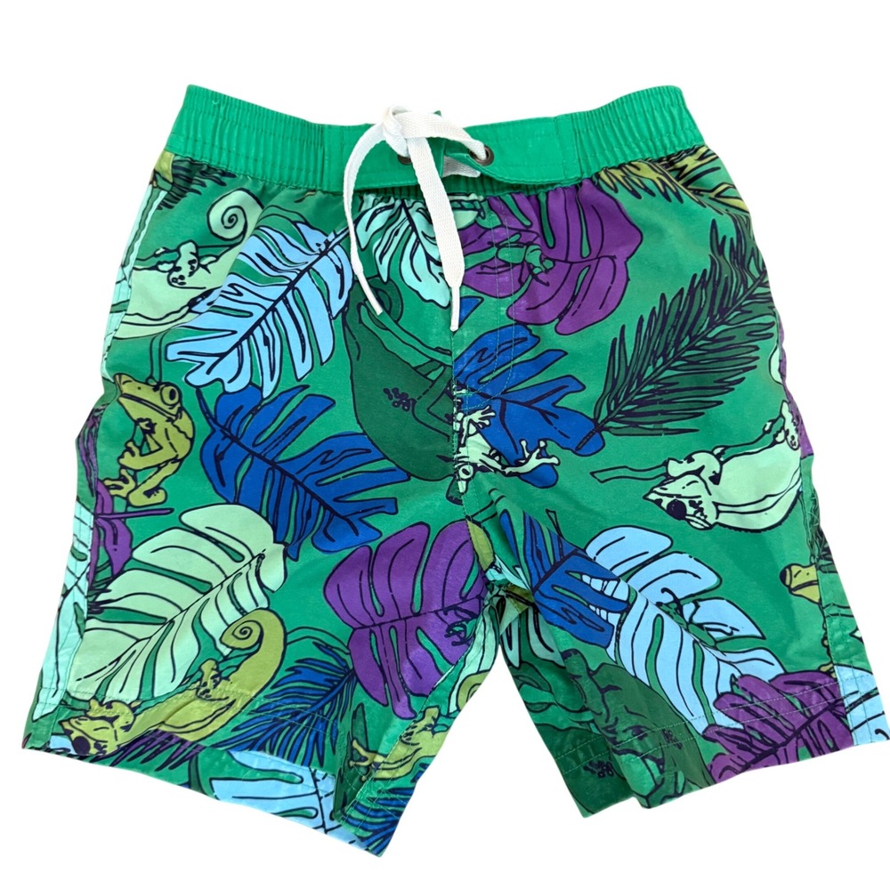 Hanna Andersson Kids Sunblock Swim Shorts Green Jungle Chameleon Frog Print US 3